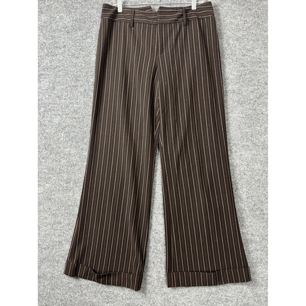 Nine West Dress Pants Women 10 Brown Pink Pinstripe Wide Leg Cuffed‎ Y2K Preppy